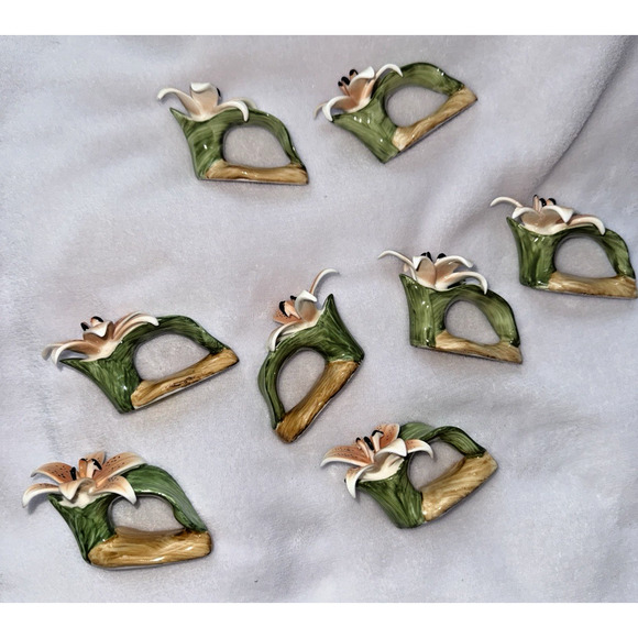 Vintage Bone China 1986 Philippines Pia Lily Napkin Holders Set Of 8 READ - Picture 7 of 9